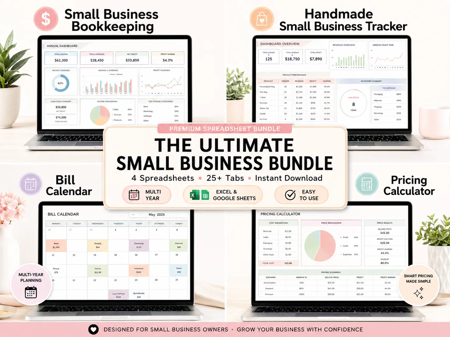 The Ultimate Small Business Bundle - 4 Spreadsheets, 25+ Tabs